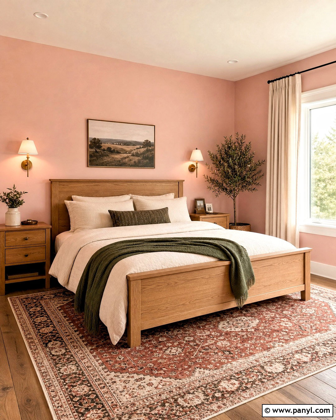 Baby Pink Bedroom With Warm Wood - 20 baby pink paint ideas