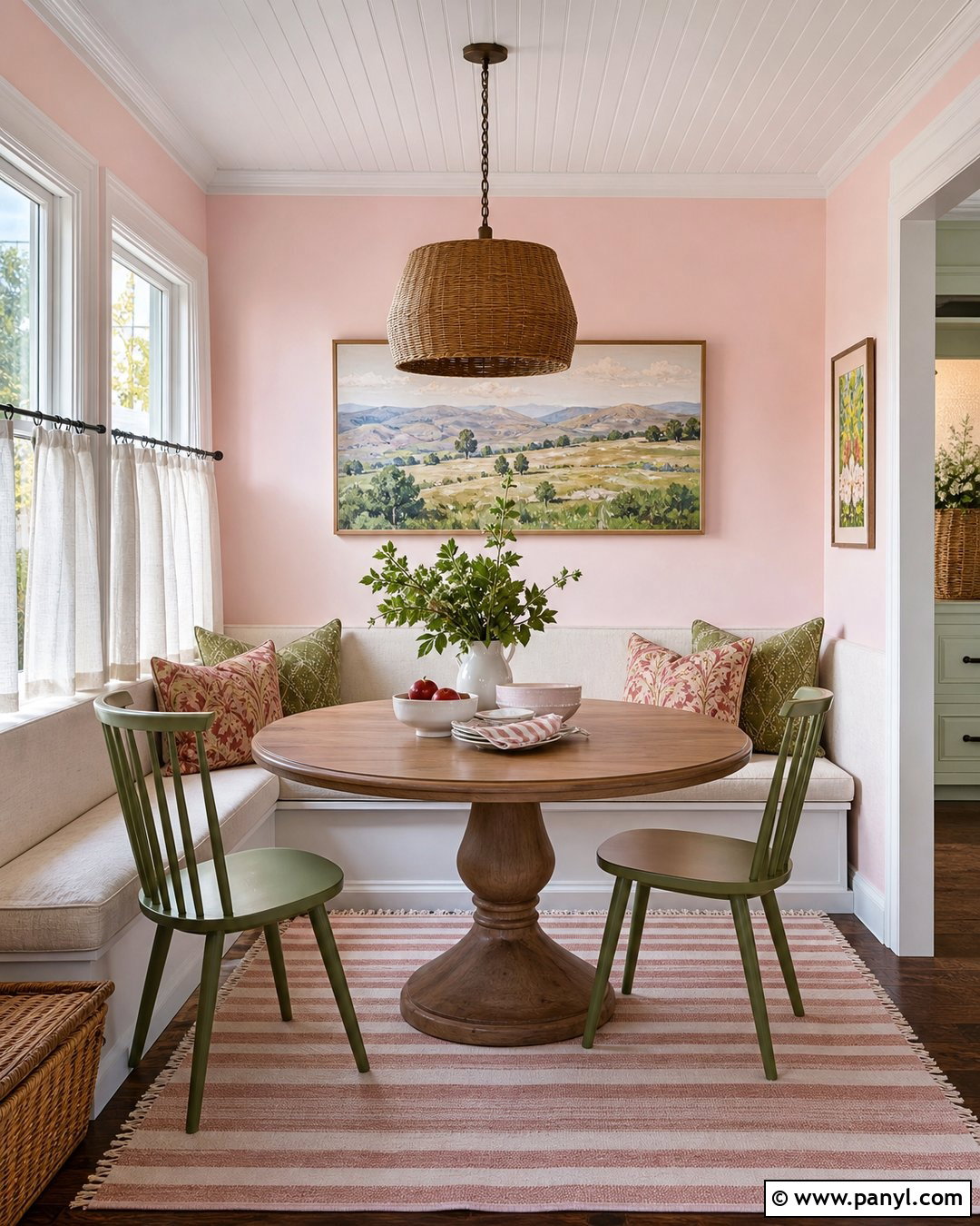 Baby Pink Breakfast Nook - 35 Baby Pink Wall Ideas
