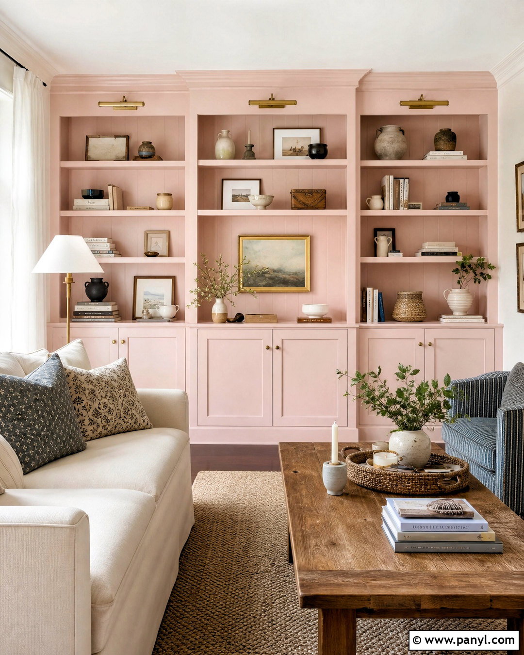 Baby Pink Built-In Bookshelves - 20 baby pink paint ideas