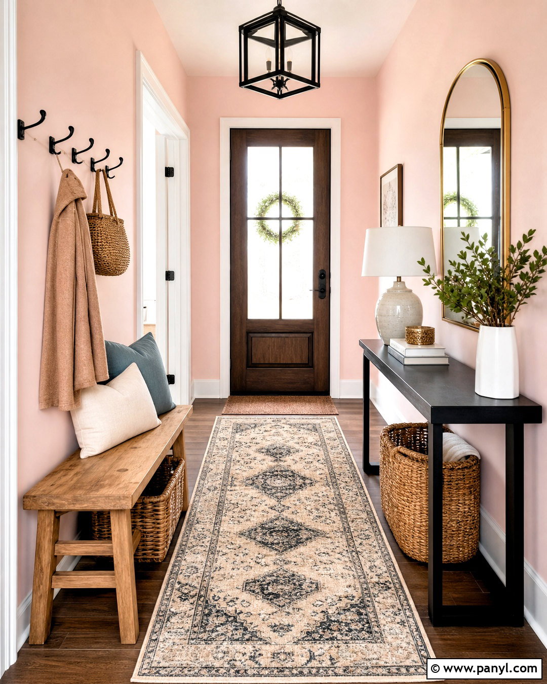 Baby Pink Entryway With Black Accents - 20 baby pink paint ideas