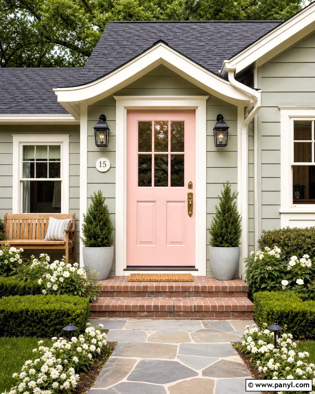Baby Pink Front Door With Sage Siding - 20 baby pink paint ideas