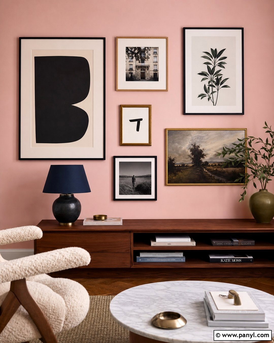 Baby Pink Gallery Wall - 35 Baby Pink Wall Ideas