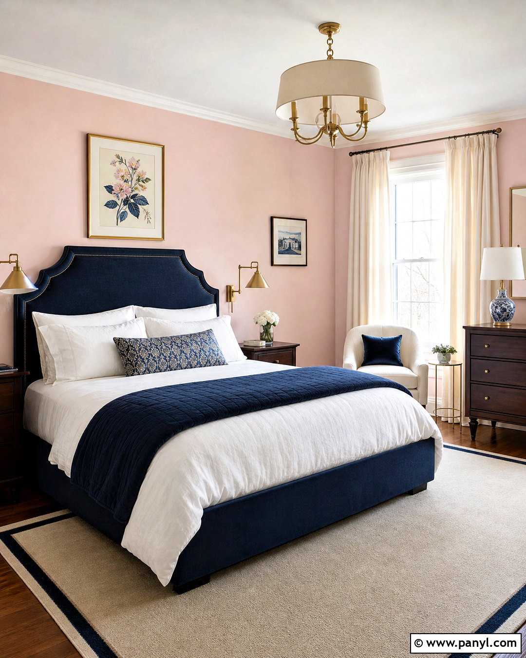 Baby Pink Guest Bedroom With Navy Blue - 20 baby pink paint ideas