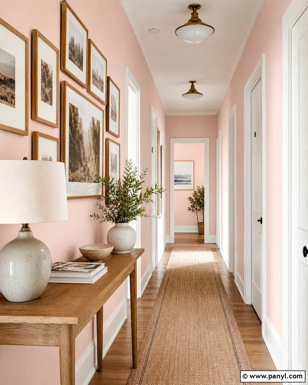 Baby Pink Hallway With Gallery Wall - 20 baby pink paint ideas