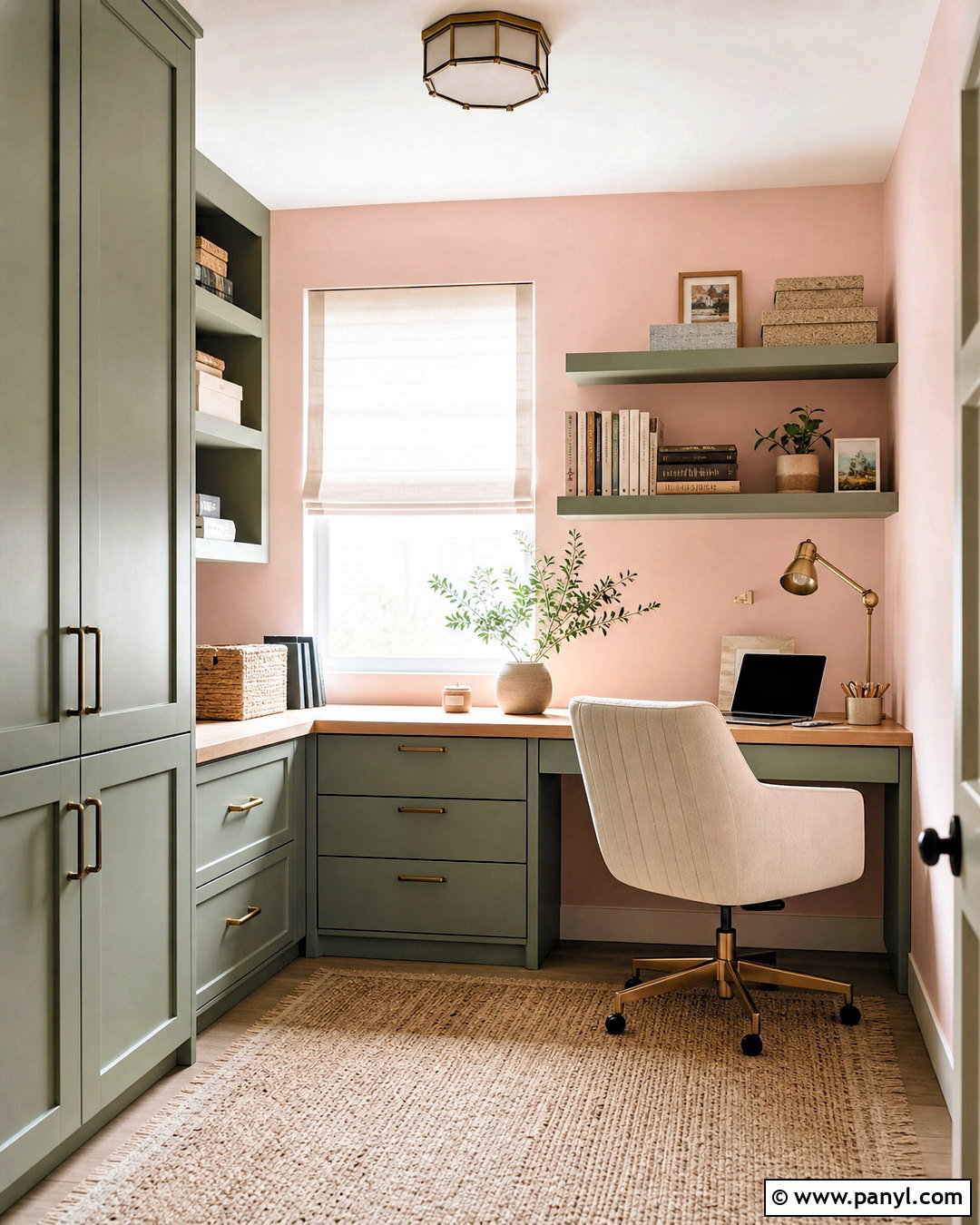 Baby Pink Home Office With Sage Green - 20 baby pink paint ideas