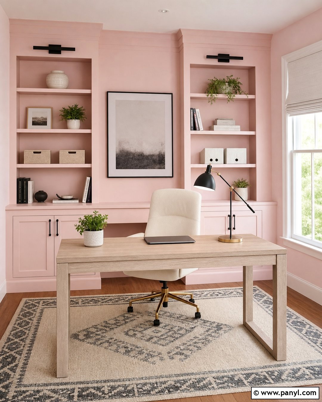 Baby Pink Home Office - 35 Baby Pink Wall Ideas