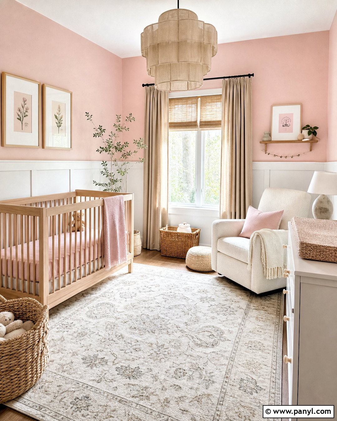 Baby Pink Nursery With White Wainscoting - 20 baby pink paint ideas