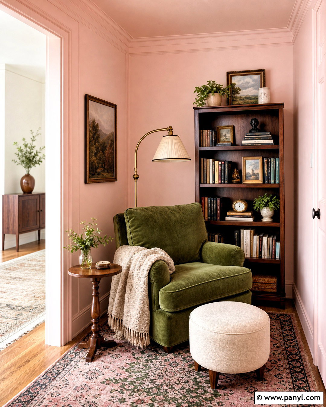 Baby Pink Reading Nook With Olive Green - 20 baby pink paint ideas