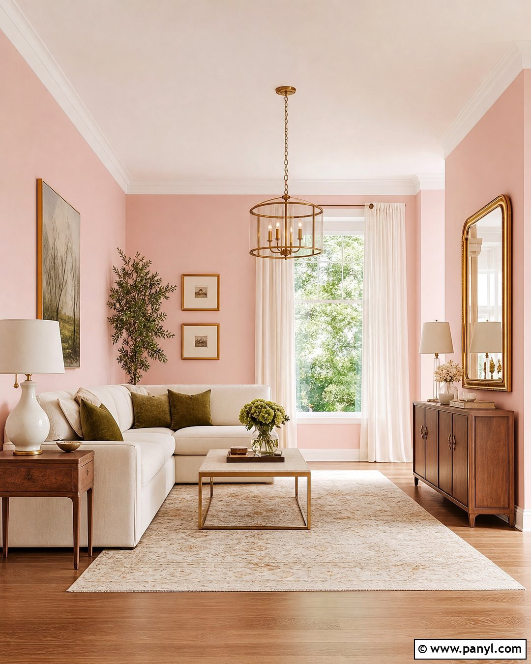 Baby Pink Wall With Gold Decor - 35 Baby Pink Wall Ideas