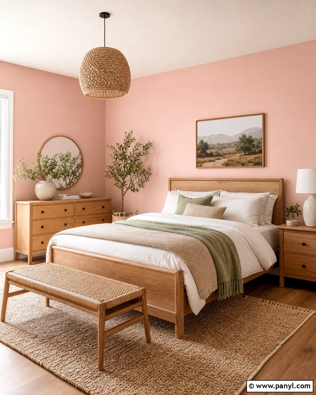 Baby Pink Wall With Natural Wood - 35 Baby Pink Wall Ideas