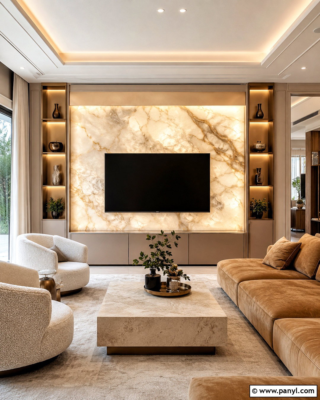 Backlit Marble TV Feature Wall - 20 marble tv feature wall ideas
