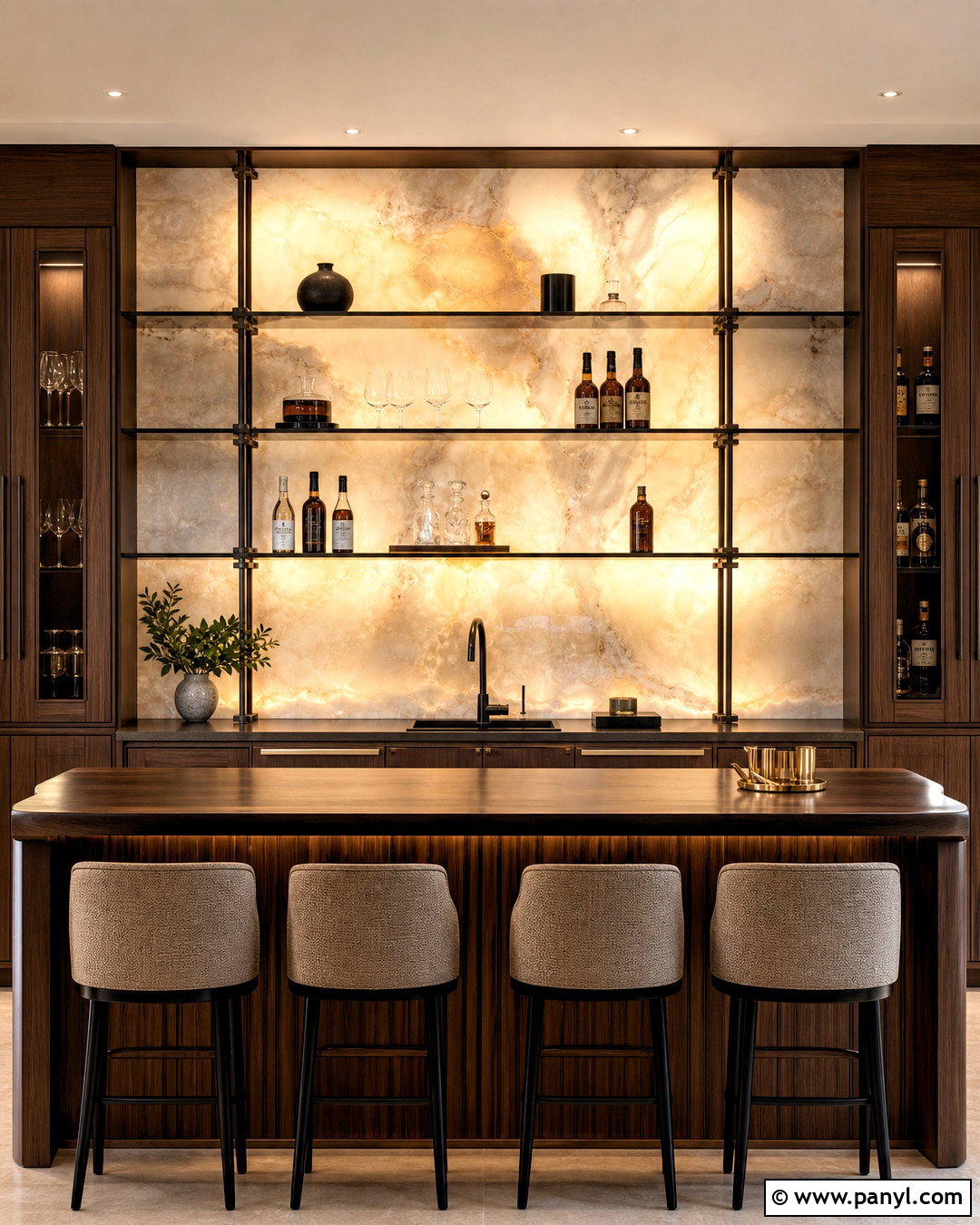 Backlit Onyx Bar Wall - 20 behind bar wall ideas
