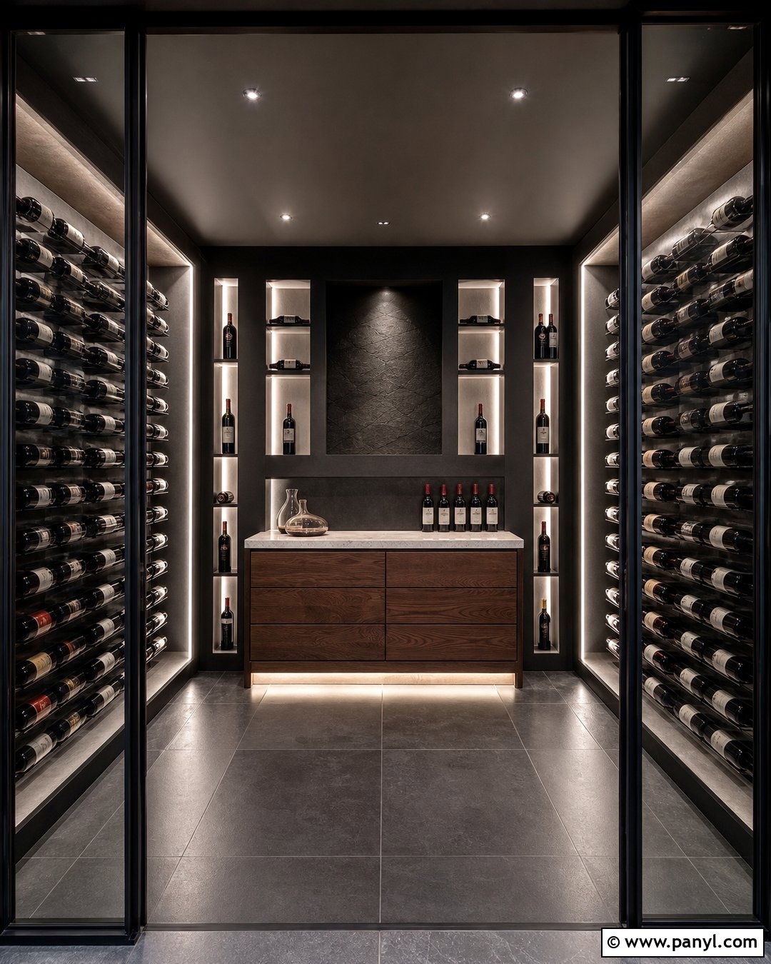 Backlit Wine Cellar With Black Walls - 20 Modern Wine Cellar With Black Walls