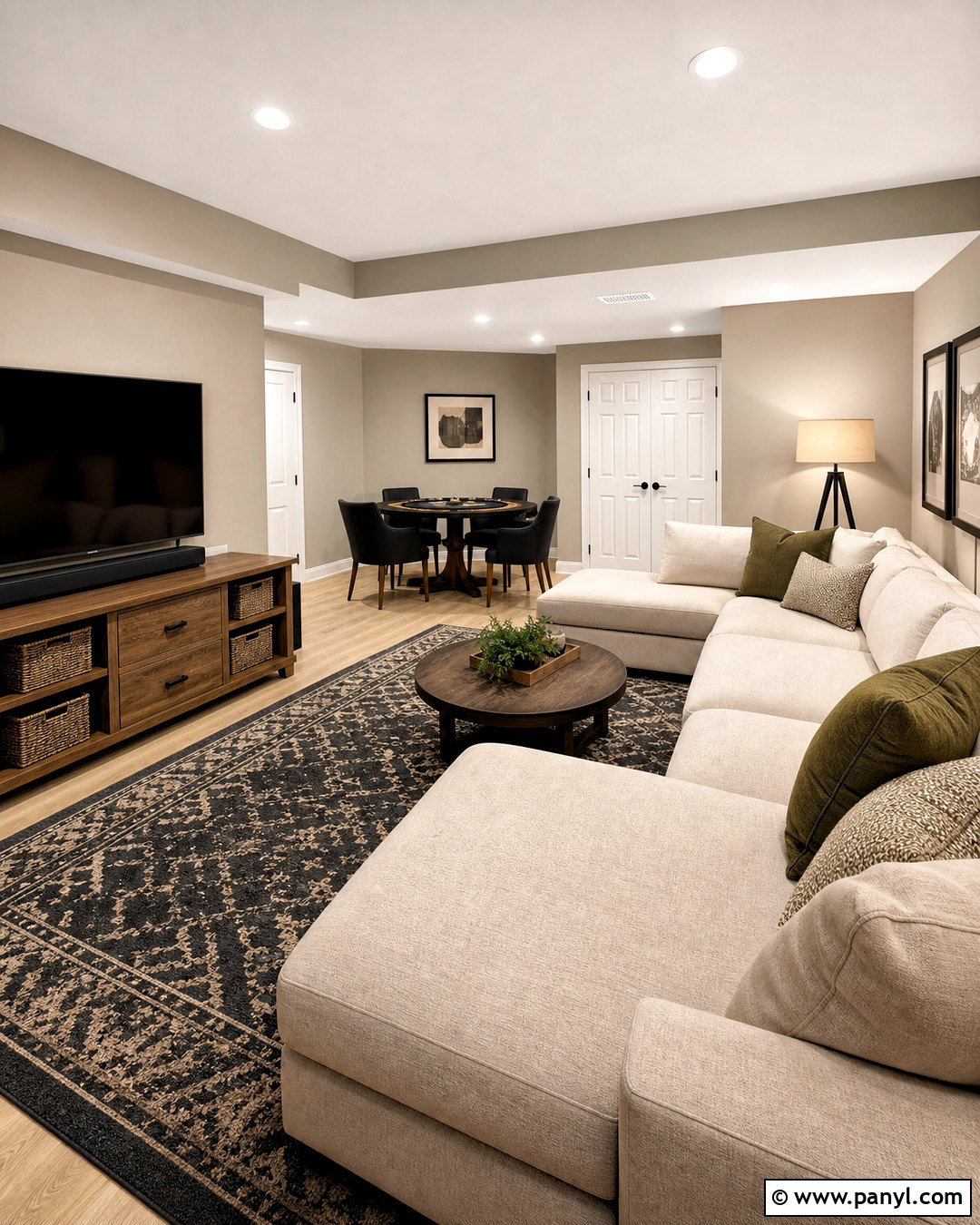 Balanced Beige Basement - 20 sw greige paint colors