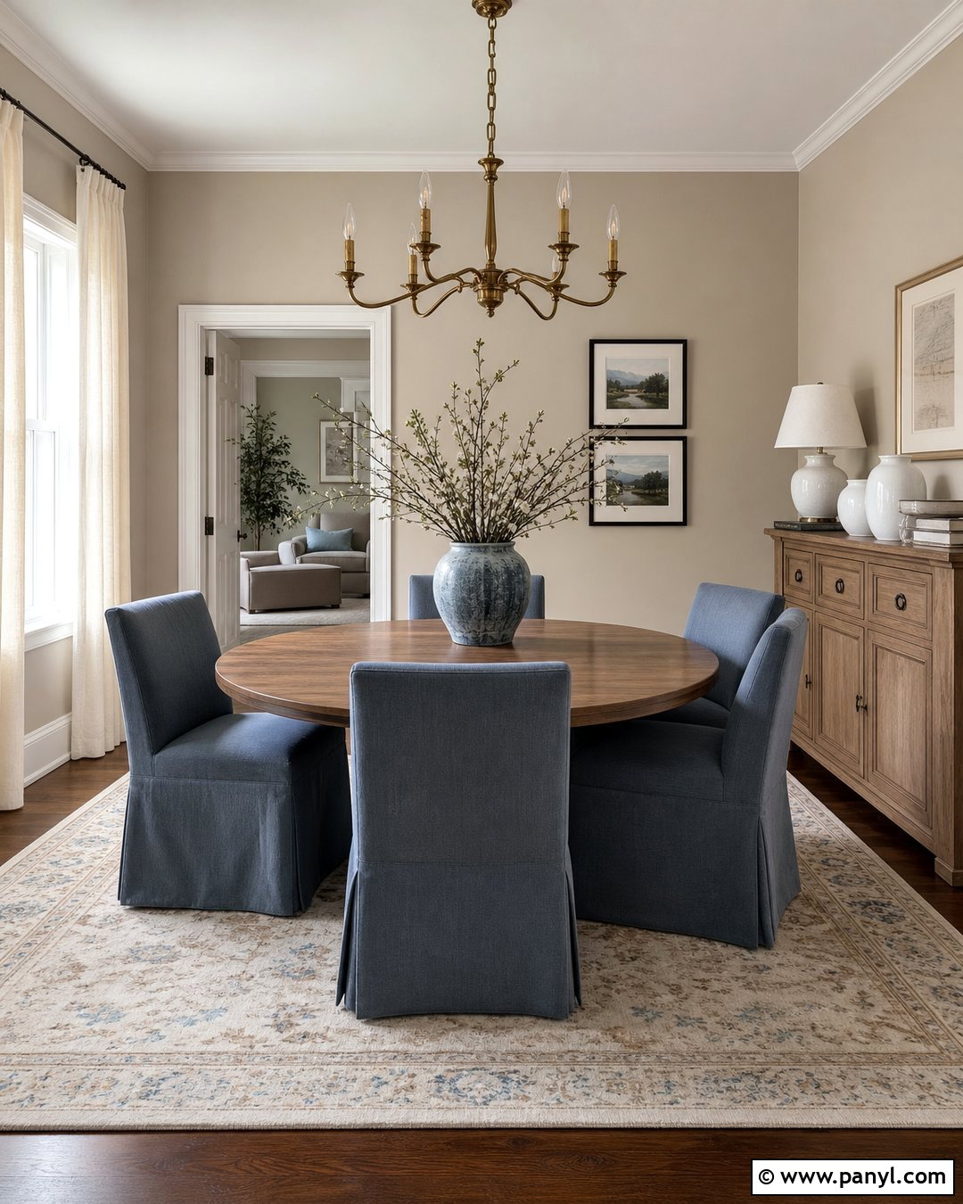 Balanced Beige Dining Room With Blue Accents - 25 Balanced Beige Walls
