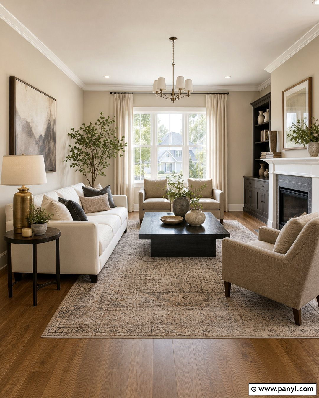 Balanced Beige Living Room With White Trim - 25 Balanced Beige Walls