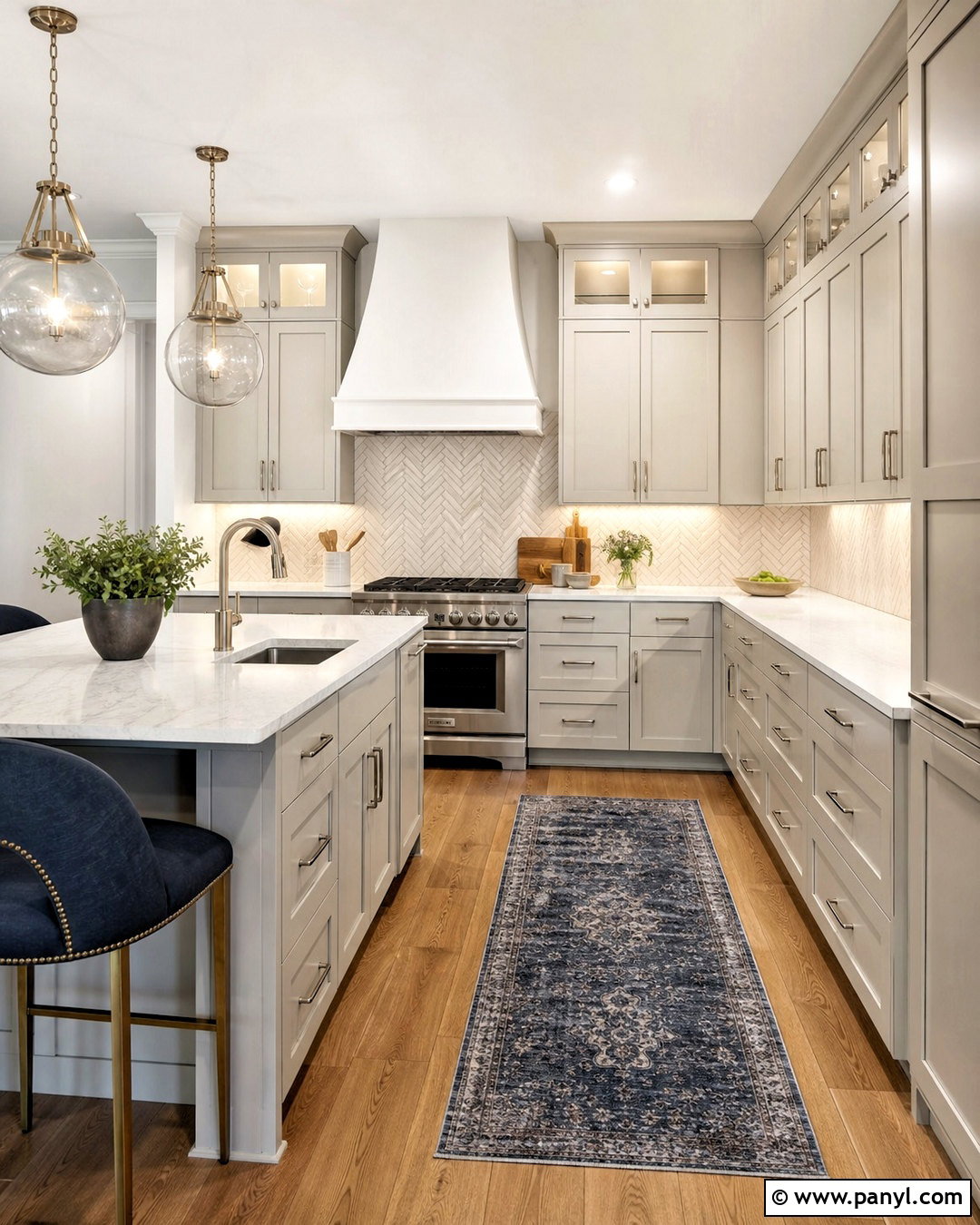 Balboa Mist Cabinets With Herringbone Backsplash - 20 balboa mist kitchen cabinets