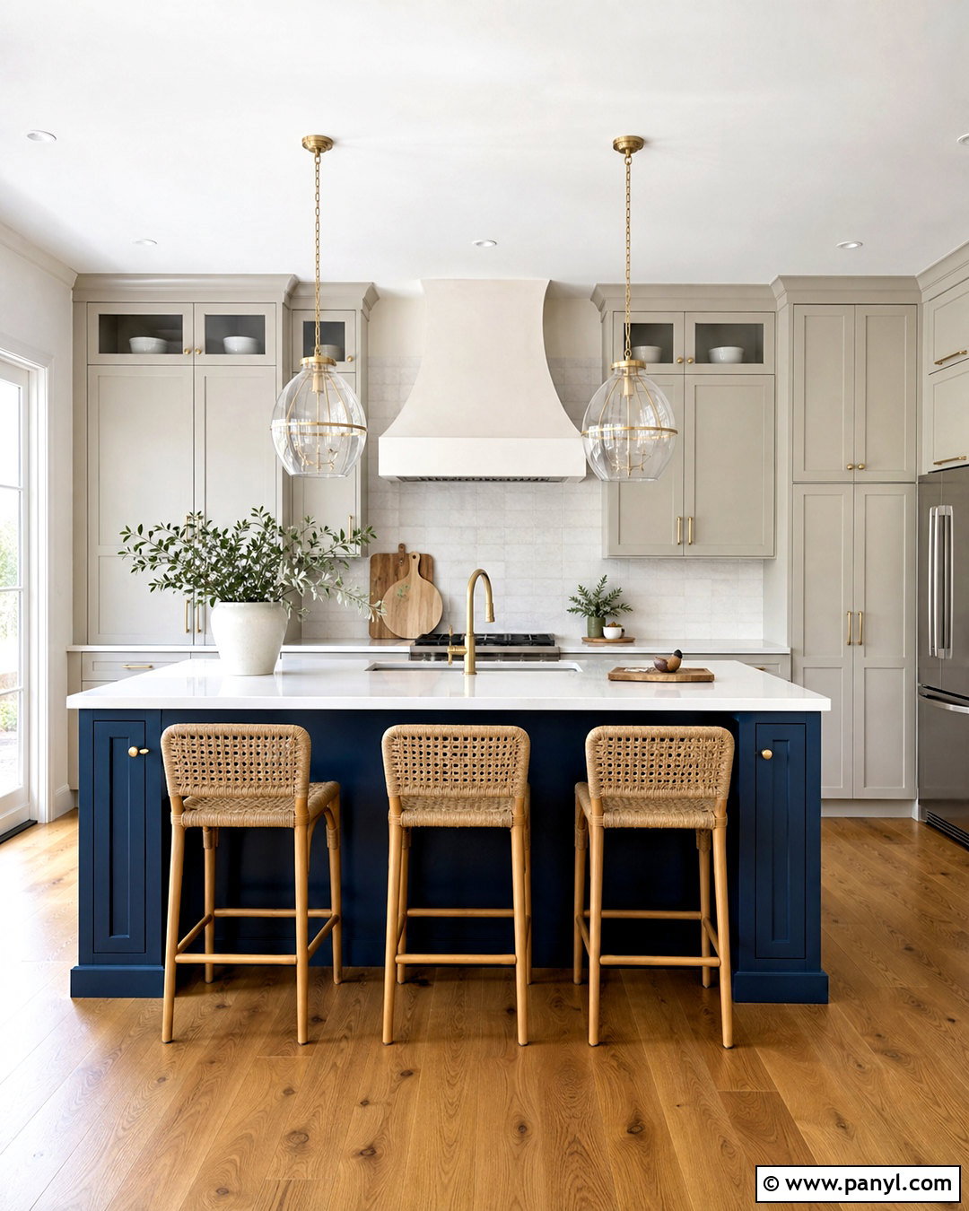 Balboa Mist Cabinets With Navy Island - 20 balboa mist kitchen cabinets