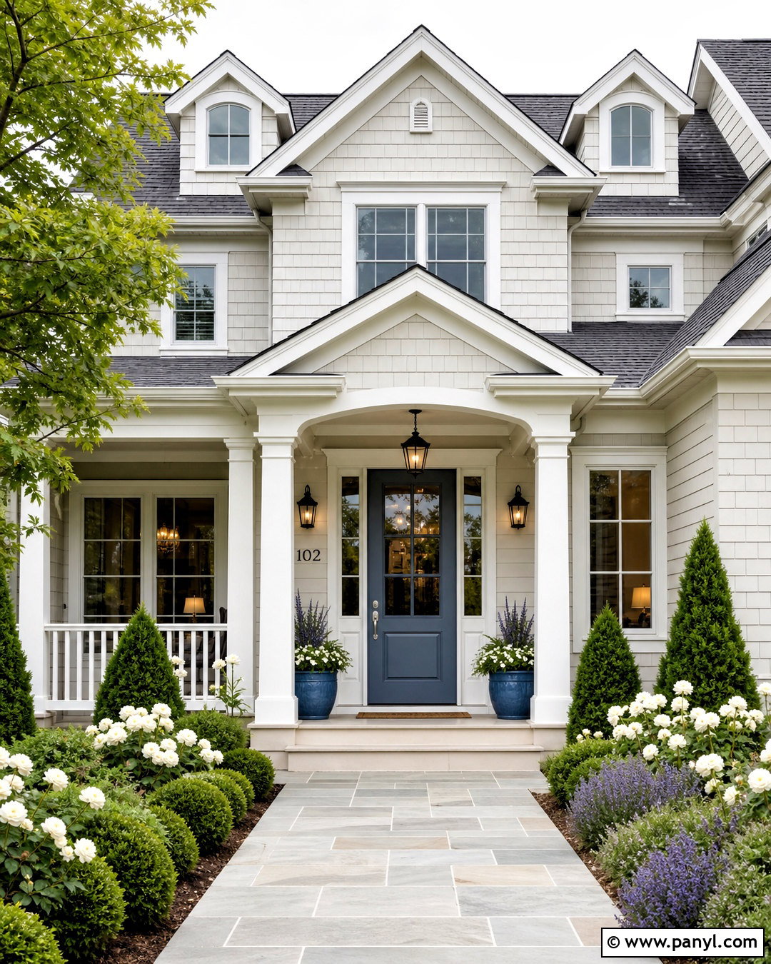 Balboa Mist Exterior With Blue Front Door - 20 balboa mist oc-27 exterior ideas