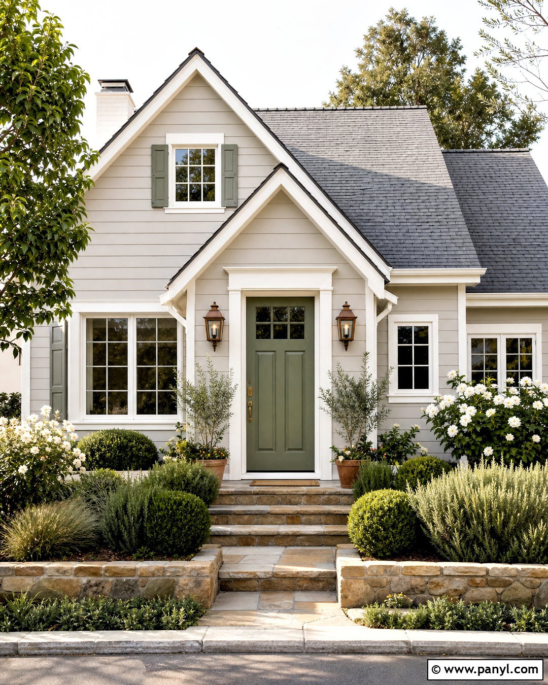 Balboa Mist Exterior With Sage Green Door - 20 balboa mist oc-27 exterior ideas