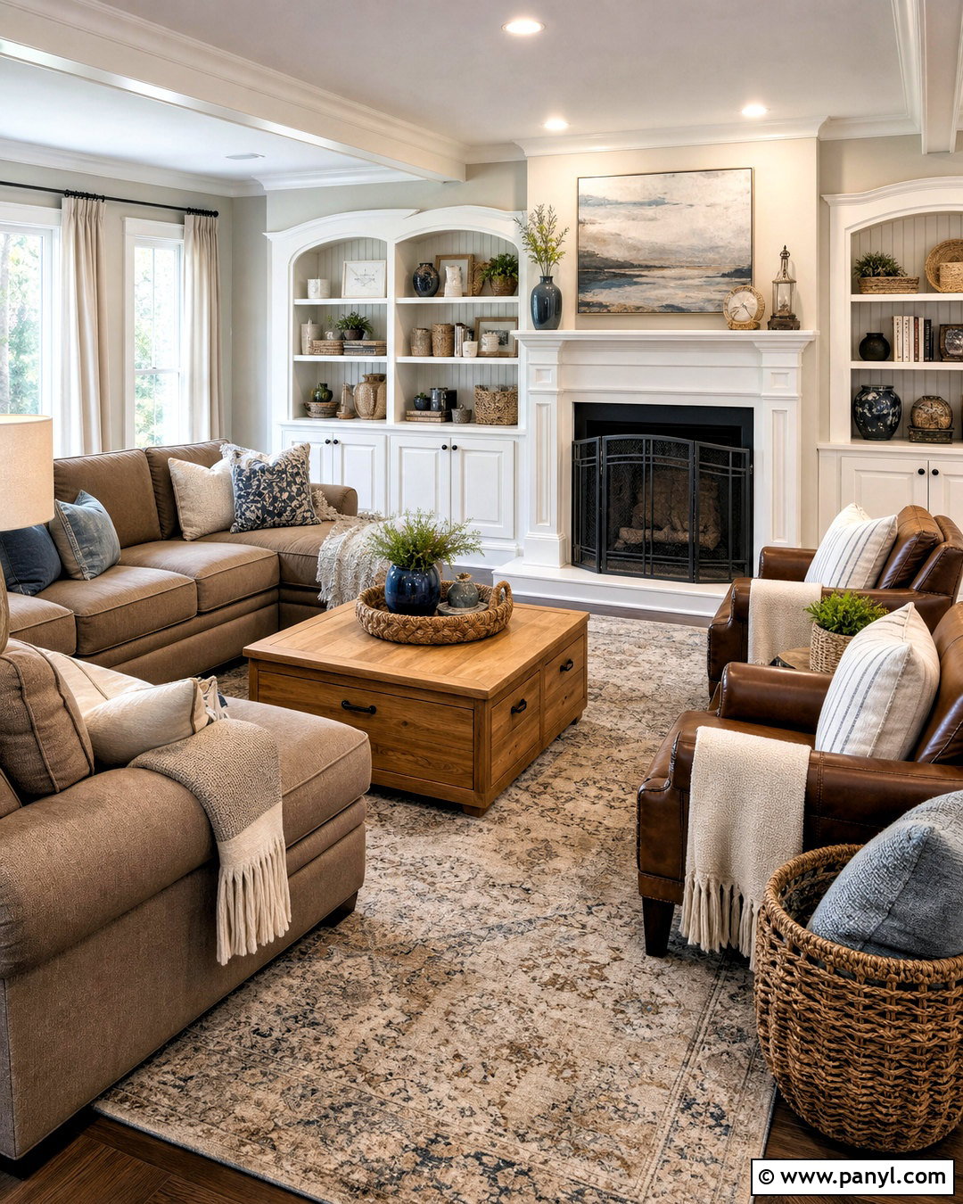 Balboa Mist Family Room With White Dove Fireplace - 20 balboa mist and white dove ideas