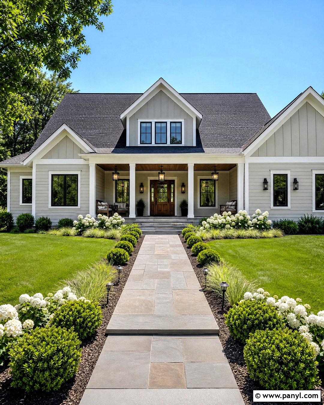 Balboa Mist Farmhouse Exterior With White Dove Trim - 20 balboa mist and white dove ideas