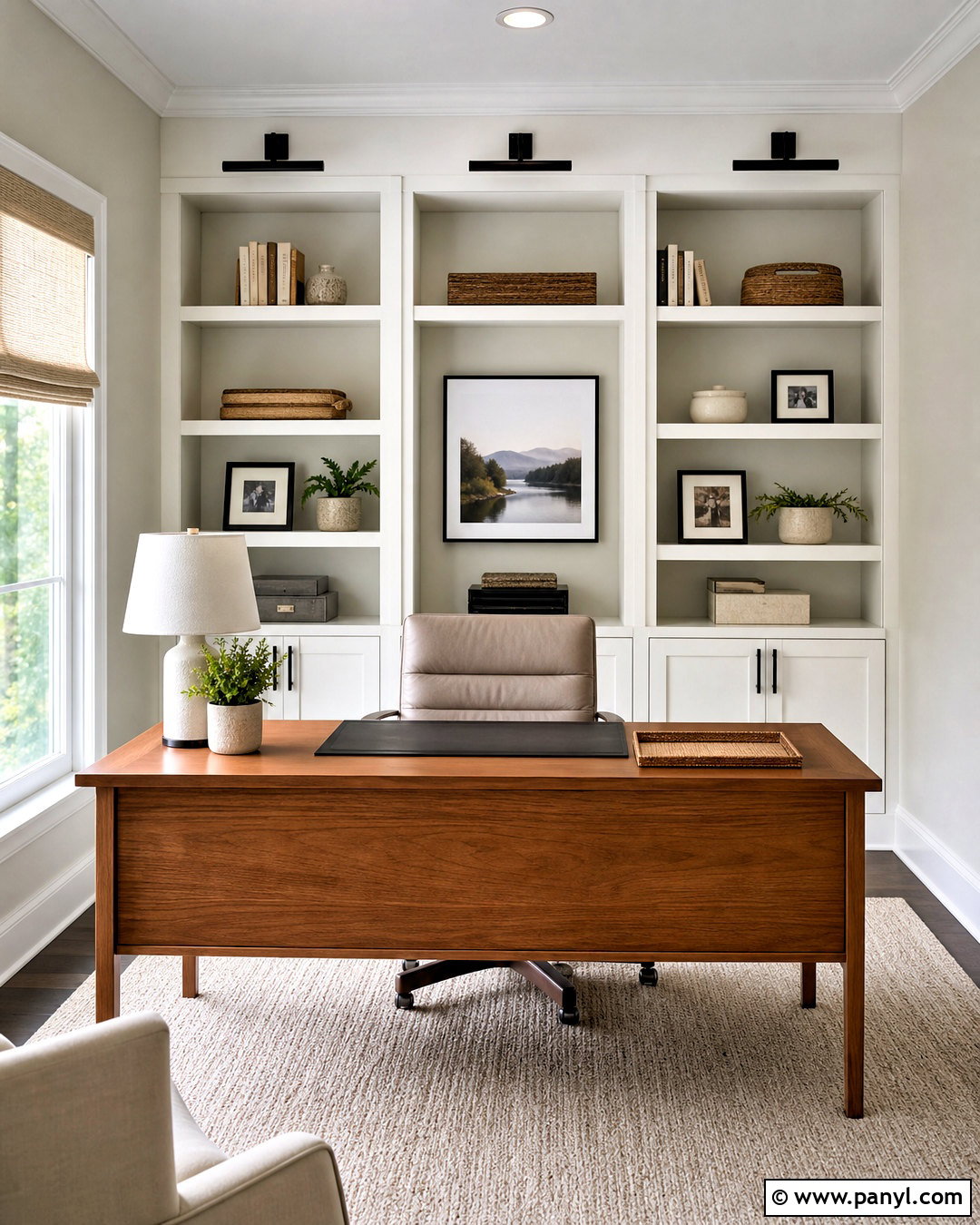 Balboa Mist Home Office With White Dove Built-Ins - 20 balboa mist and white dove ideas