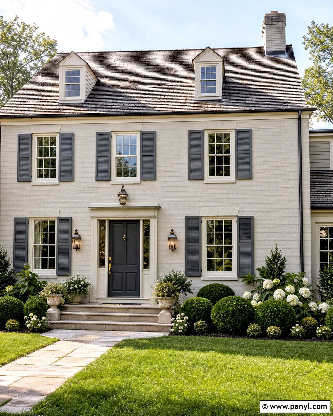 Balboa Mist Painted Brick With Gray Shutters - 20 balboa mist oc-27 exterior ideas