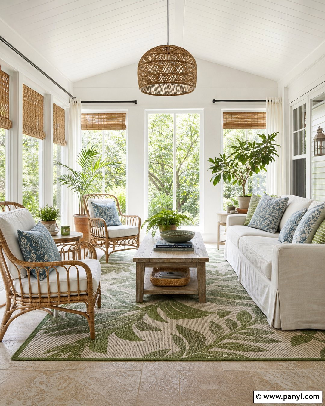 Ballet White Sunroom With Rattan Furniture - 30 Ballet White Benjamin Moore Walls