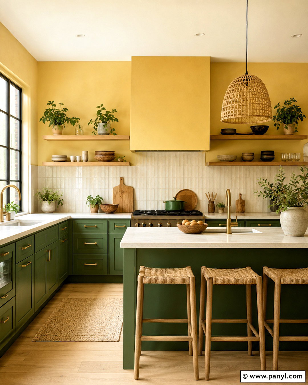 Banana Yellow Walls With Fern Green Cabinets - 20 Yellow Wall Green Cabinets