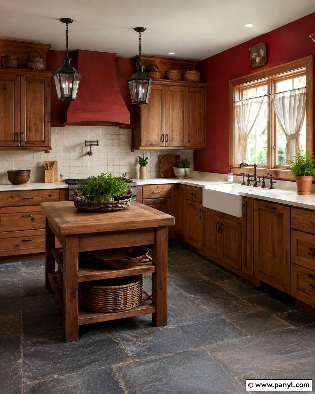 Barn Red Walls With Rustic Oak Cabinets - 20 Red Kitchen Walls With Oak Cabinets