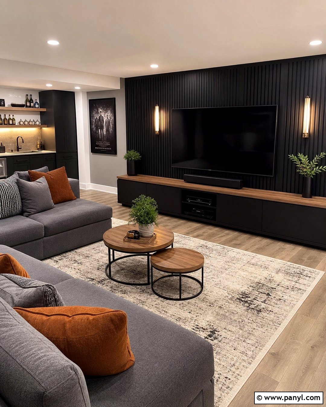 Basement Black TV Wall - 35 Black Wall Behind Tv Ideas