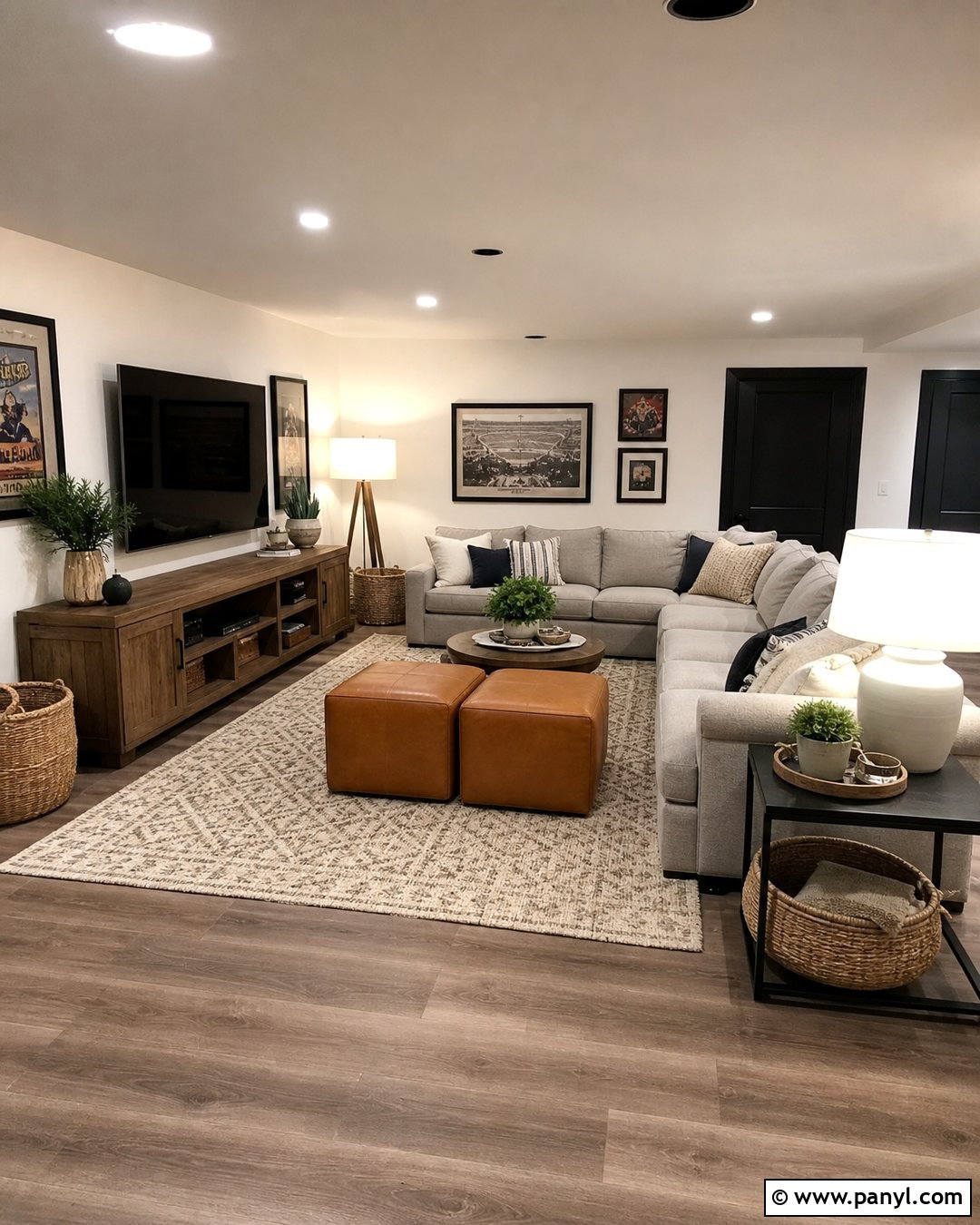 Basement Family Room With White Walls And Black Baseboards - 20 White Walls Black Baseboards