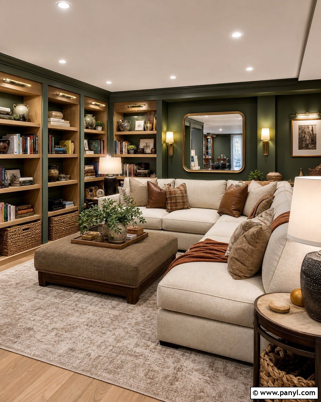 Basement Library With Dark Green Walls - 20 Cozy Library With Dark Green Walls