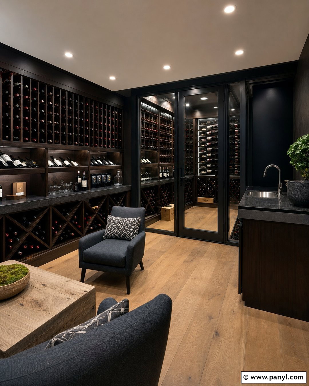 Basement Wine Cellar Lounge With Black Walls - 20 Modern Wine Cellar With Black Walls