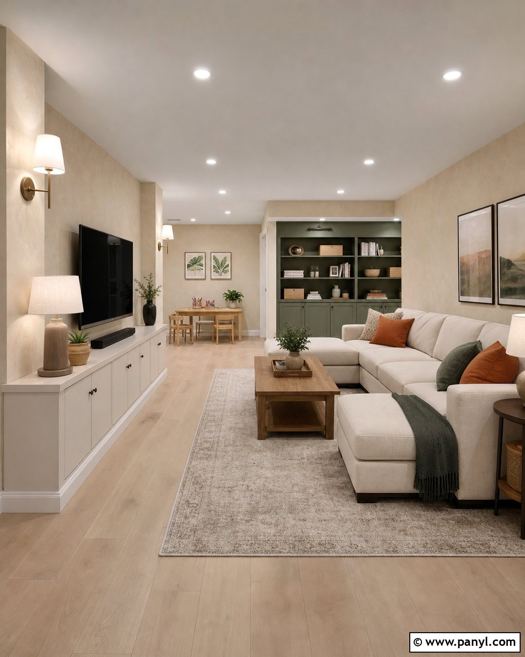 Basement With Cream Limewash Walls - 30 cream limewash walls