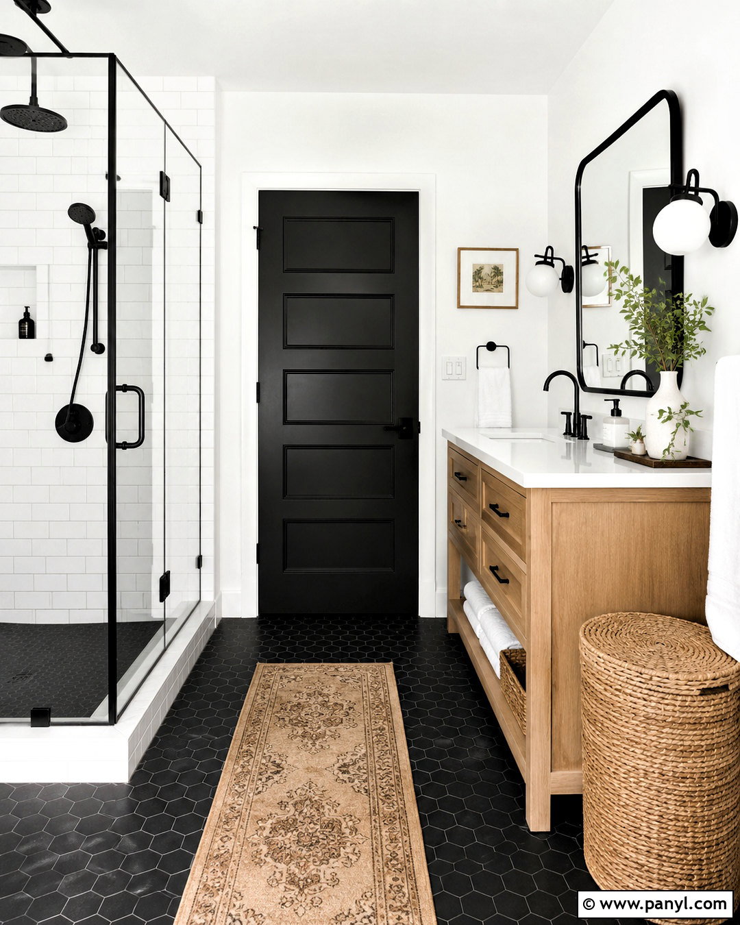 Bathroom With Black Door - 35 White Walls Black Doors