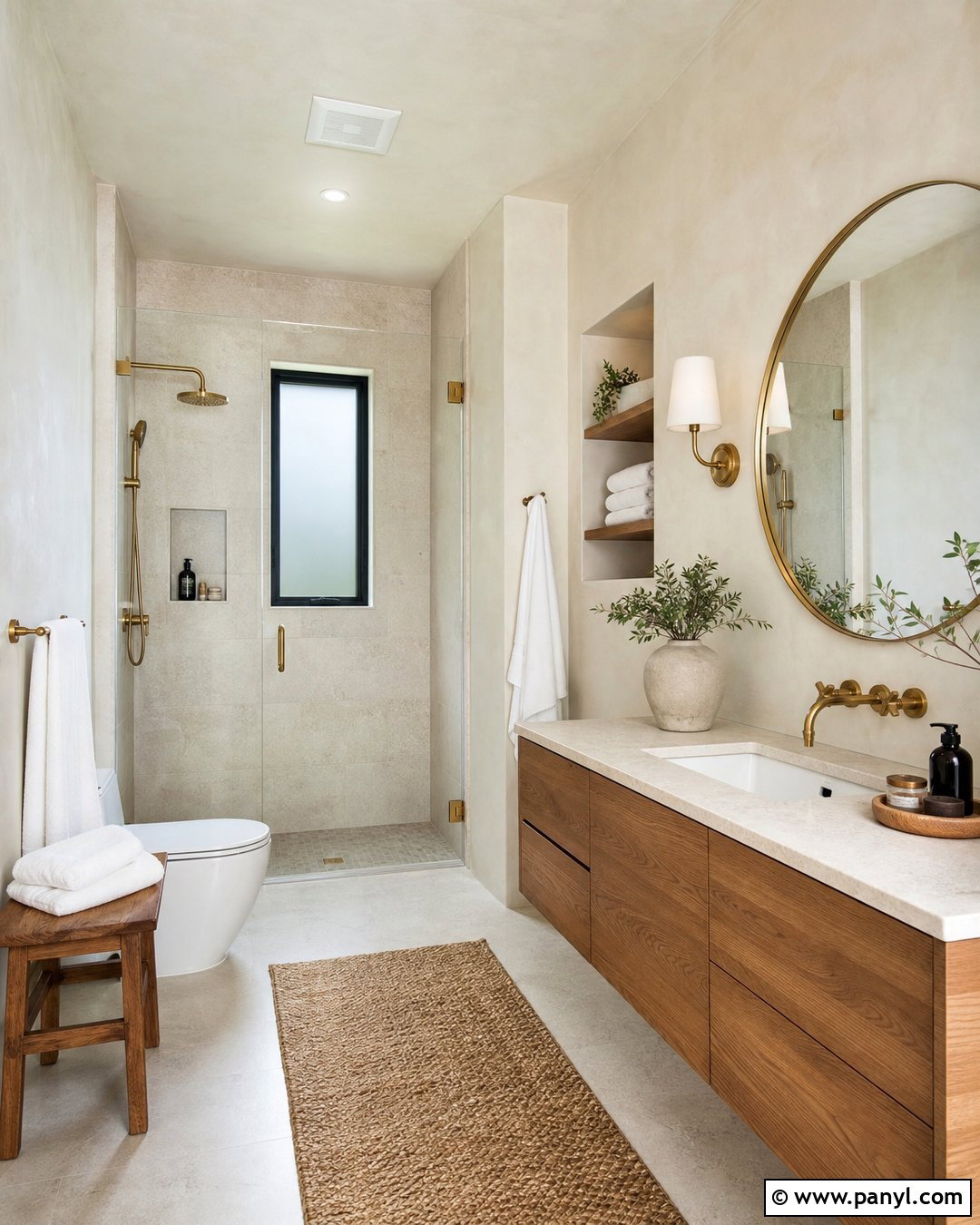 Bathroom With Cream Limewash Walls - 30 cream limewash walls