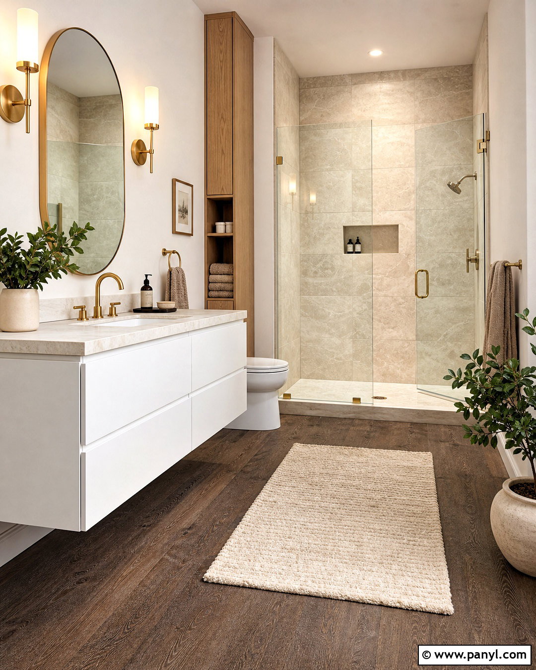 Bathroom With Dark Wood Floors - 20 dark wood floors white walls
