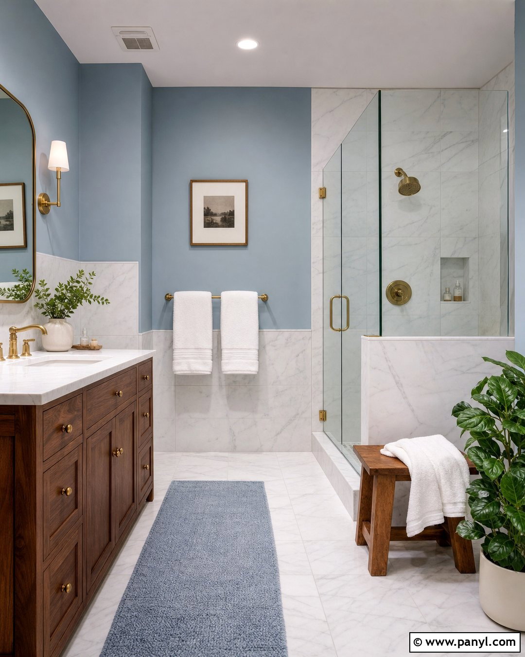 Bathroom With Light Blue Walls And Marble - 50 light blue walls