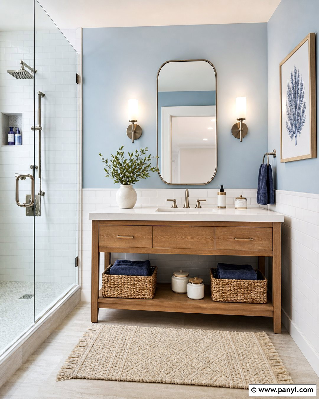 Bathroom With Light Blue Walls And White Tile - 50 light blue walls