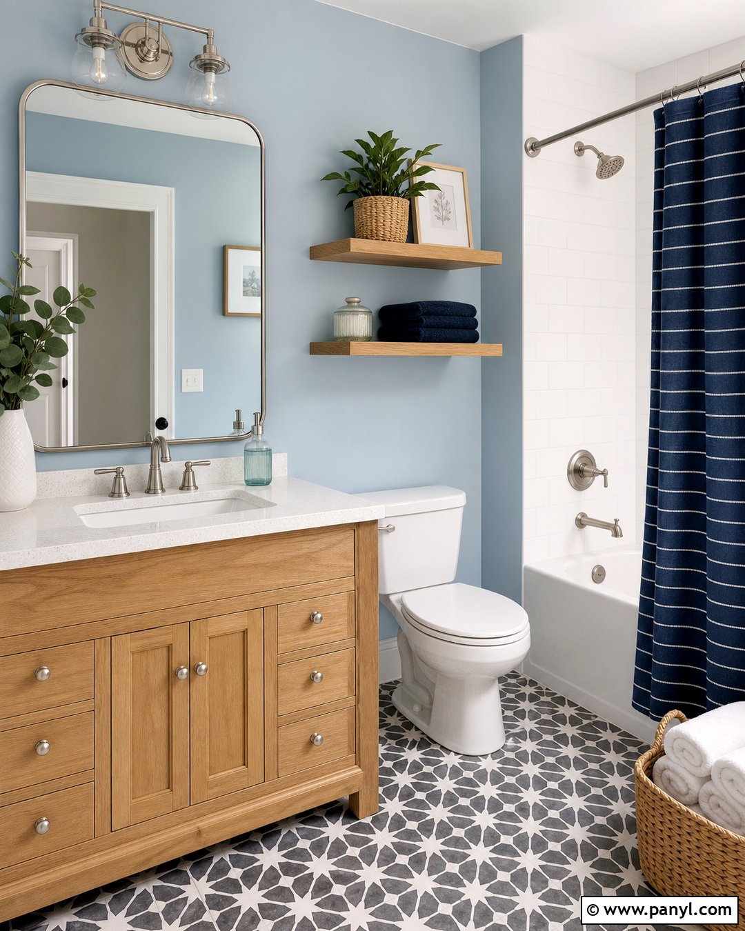 Bathroom With Pale Blue Walls - 35 room with blue walls