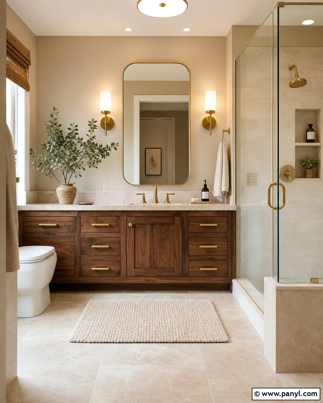 Bathroom With Walnut Vanity - 50 Vanilla Latte Color Wall Ideas