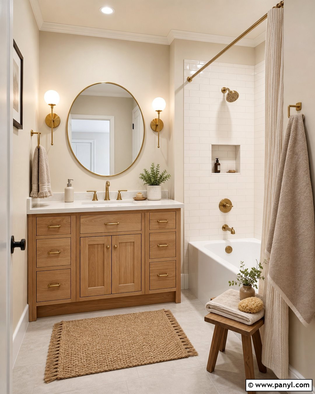 Bathroom With White Tile - 50 Vanilla Latte Color Wall Ideas