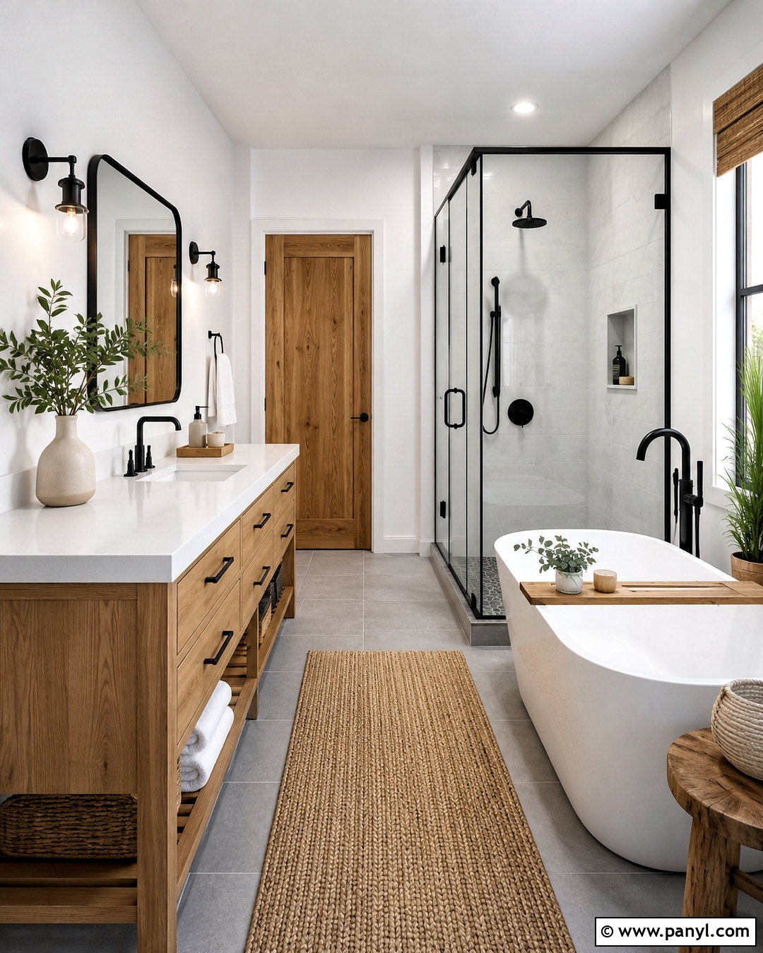 Bathroom With White Walls And Black Fixtures - 20 White Walls In Bathroom Ideas