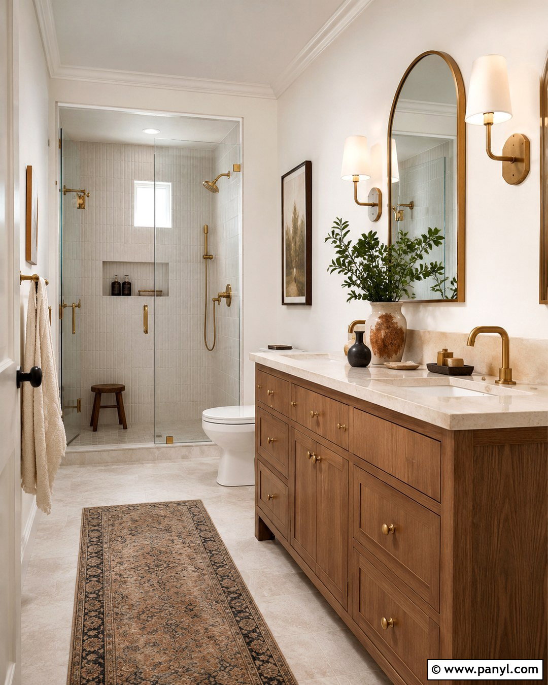 Bathroom With White Walls And Brass Fixtures - 20 White Walls In Bathroom Ideas