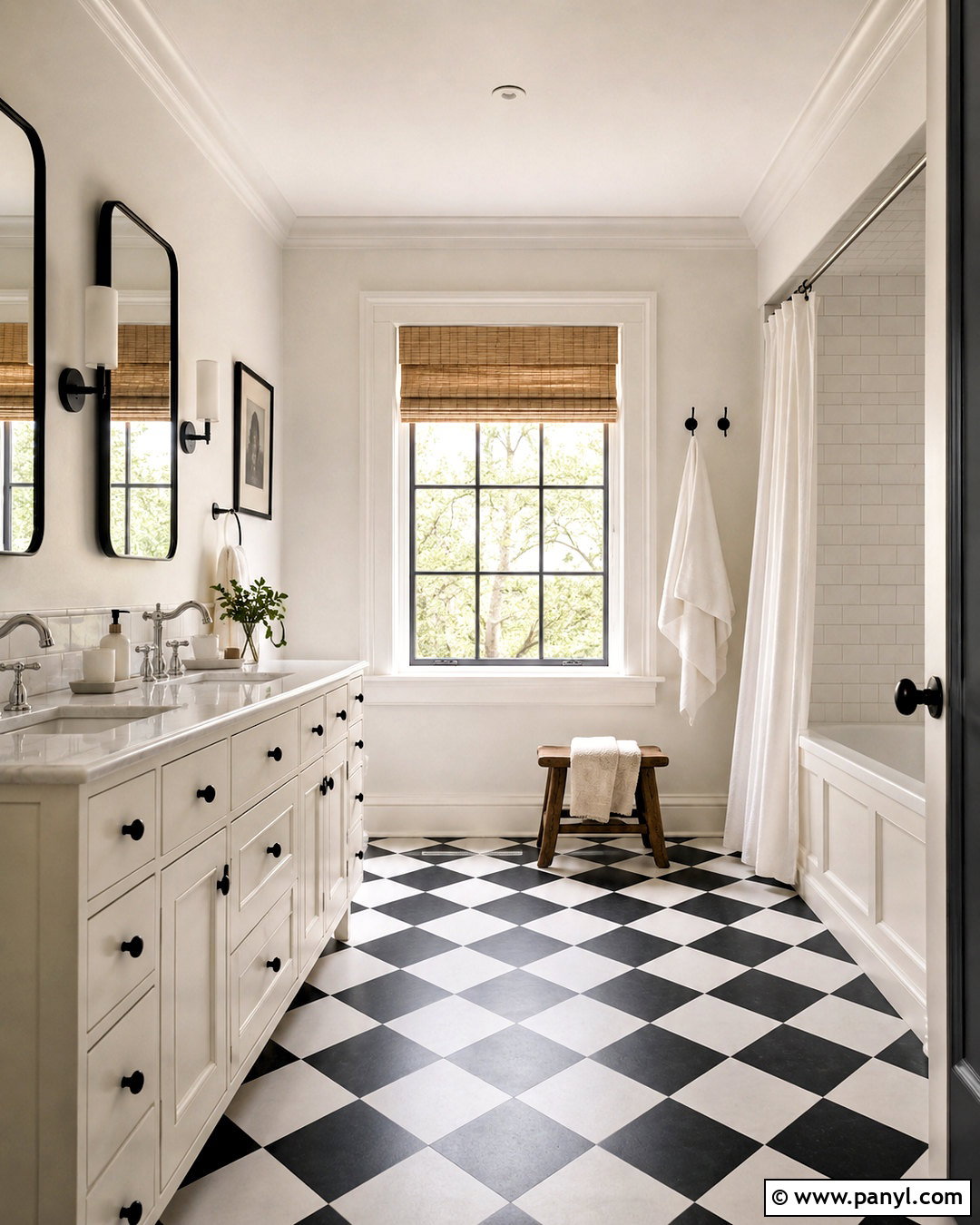 Bathroom With White Walls And Checkerboard Floor - 20 White Walls In Bathroom Ideas