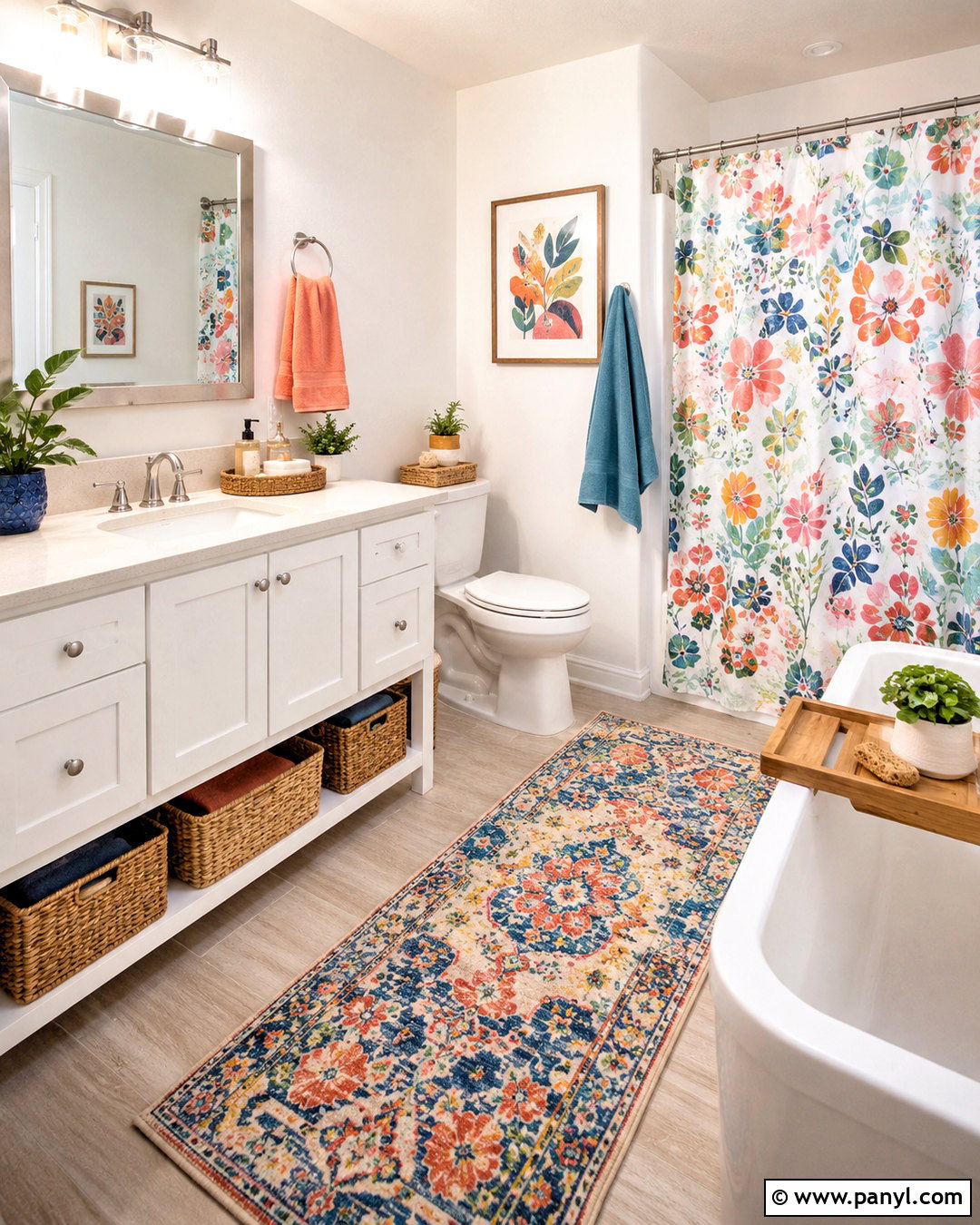 Bathroom With White Walls And Colorful Decor - 20 White Walls In Bathroom Ideas