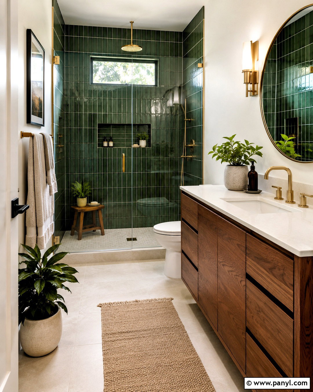 Bathroom With White Walls And Green Shower Tile - 20 White Walls In Bathroom Ideas