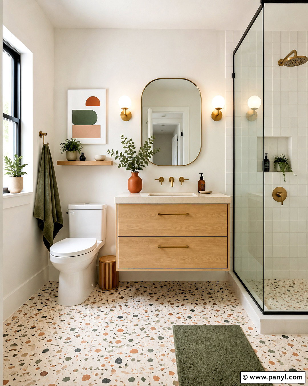 Bathroom With White Walls And Terrazzo Floor - 20 White Walls In Bathroom Ideas
